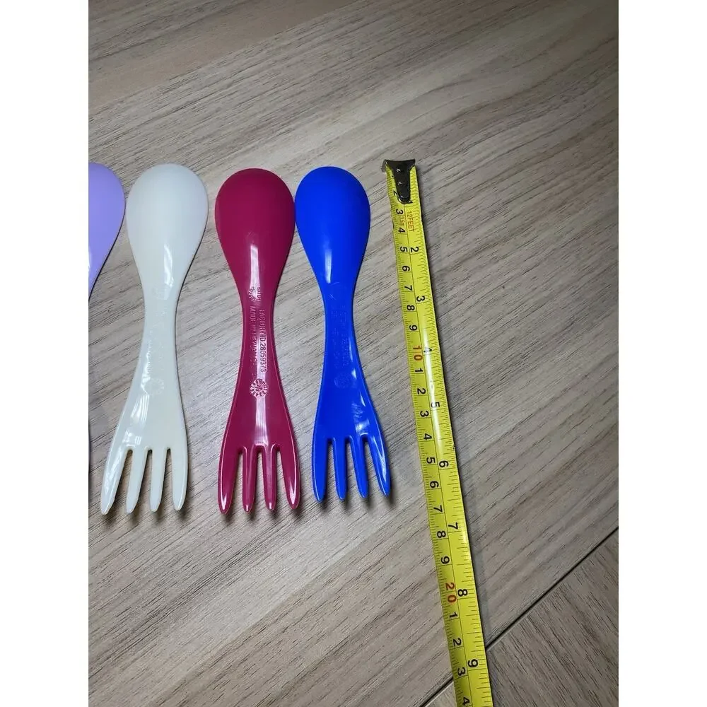 Lot 7 Colorful Plastic Sporks Spoon Fork Camping Travel Kids Reusable Utensils